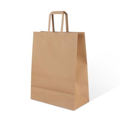 China Recycled Materials Kraft Paper Flat Rope Handle Elegant Recyclable Brown Shopping Package Bag For Packaging Items for sale