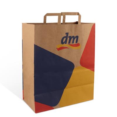 China OEM BIODEGRADABLE Factory Kraft Paper Bag Brand Brown Flat Handle Kraft Paper Bag for sale