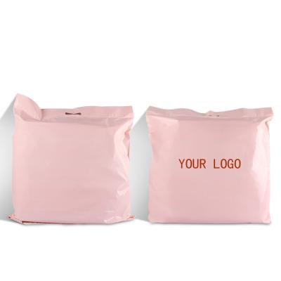 China Biodegradable Custom Logo Printing Double Stripe Pink Mailer Packing Envelope HDPE Plastic Polybag With Handle for sale