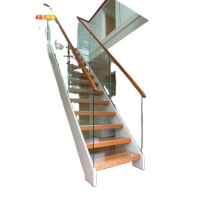 China Modern Stainless Steel Modern Double Beam Straight Staircase With Glass Railing for sale