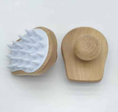 China Portable Hair Scalp Massager Wooden Shampoo Brush Soft Handle Silicone Hair Brush for sale