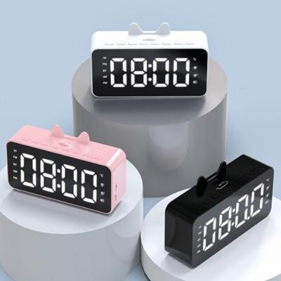 China Mirror Alarm Clock LED Digital Clock FM Radio Display Night Mode Reloj Digital BT Speaker Radio Clock for sale