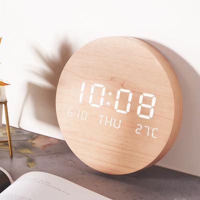 China Hot Selling Calendars Amazon LED Wall Clock Digital Reading Pendulum Home Decor Round Wooden Wall Clock New Large for sale