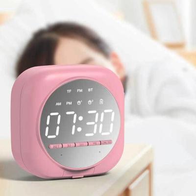 China Mirror Radio LED Display Speaker BT5.0 Mobile Phone Holder FM Radio TF Card Speaker Wireless Alarm Clock for sale