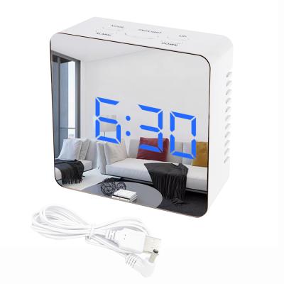 China Square Light Radio Thermometer Night Nap LED Digital Pendulum Mirror Alarm Clock Digital Mirror Alarm Clock for sale