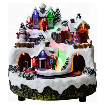 China Europe LED Light Up Christmas Musical Led Light Up Animated Village House Figures for sale