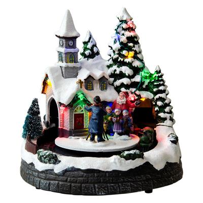 China Artificial Christmas Europe Fashion Resin Christmas Village Musical Houses Home Decoration for sale