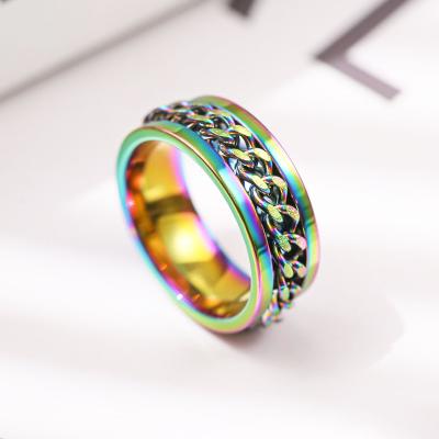 China Hot Sale TRENDY Stretching Rotating Open Ring Fashion Stainless Steel Beer Bottle Ring Five Colors Simple Hip-Hop Jewelry For Women Men for sale