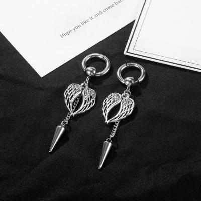 China Pairs Of Tassels Wings Studs Punk Rock Skeleton Goth Earring Pairs Exaggerated Stainless Steel Stud Earrings Jewelry For Women Men for sale