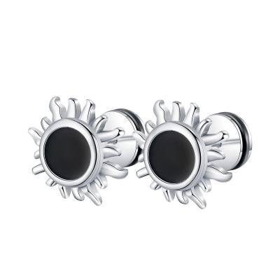 China 2021 Fashionable Trend Stainless Steel Ear Studs Hollow Out Sun Flower Hip Hop Simplicity Fresh Style Open Earrings For Women Men for sale