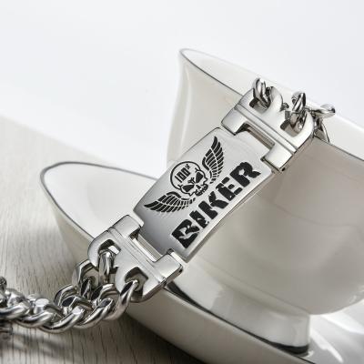 China Punk Men's Motorcycle Bike Chain Biker Bracelet Personalized Heavy Heavy Wide Vintage The Big Gun Stainless Steel Bangle for sale