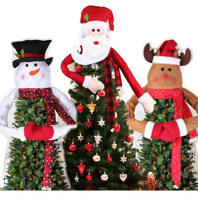 China Large Hugger Scarf Hat Christmas Tree Topper Santa Snowman Reindeer Hugger with Arms Hat and Christmas Scarf Tree Decorations Ornaments for sale