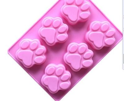 China Viable Silicone Bakeware Cake Mold Dog Footprint 6 Cavities Cat Animals Paw Ice Candy Chocolate Mold for sale