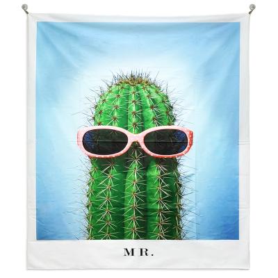 China Custom Minimalist Mr. Miss Baby Pile Fabric Logo Size Words Tapestry Wall Tapestry Cactus Decoration Hanging Tapestry for Bedroom Home Decor for sale