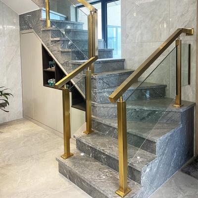 China Durable Glass Stair Handrails Gold Color Stair Railing Stainless Steel Handrail for sale