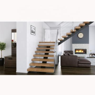 China DIY Contemporary Floating Stairs L Shape Oak Stair Treads Glass Enclosure Staircase for sale