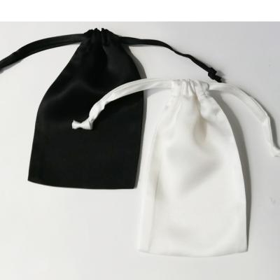 China Customized satin custom black and white soft twine bag luxury two color yarn packing string bag logo bag for sale