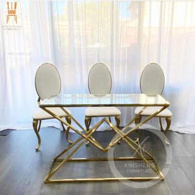 China Wedding Table Wedding Stainless Steel Luxury Gold Rectangle Diamond Table for sale