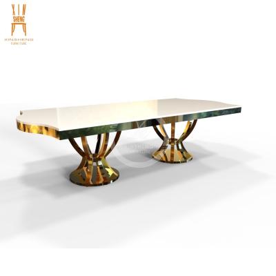 China Wedding new design elegant MDF table TOP stainless steel gold rectangle luxury wedding table for sale