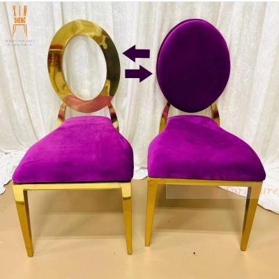 China Modern Round Back Gold Stainless Steel Frame Wedding Stackable Hotel Dining Chair for sale