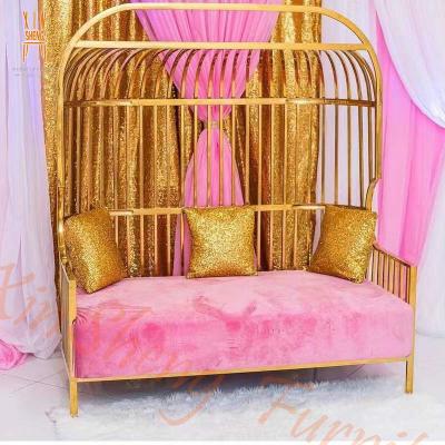 China Modern New Design Luxury Chairs Banquet Wedding Queen Throne Golden Birdcage Chair for sale