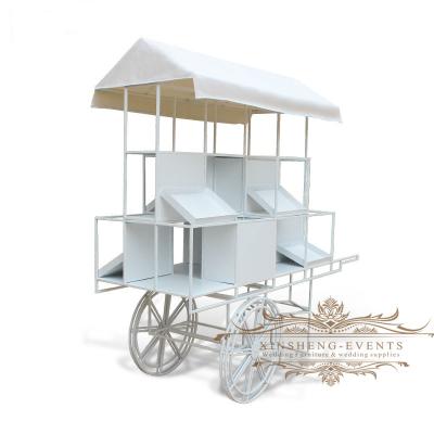 China Unveiling Party Use White Metal Candy Dessert Cart White Market Cart for sale