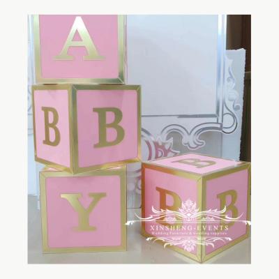 China Event Party Supplies Hot Sale Pink Birthday Baby Shower Decoration 4 Letter Boxes Baby Blocks for sale