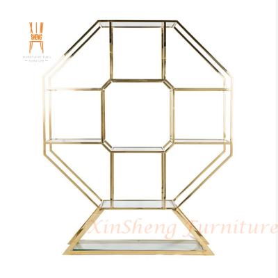 China Modern Gold Metal Stainless Steel Frame Wine Shelves Bar Back For Wedding Display for sale