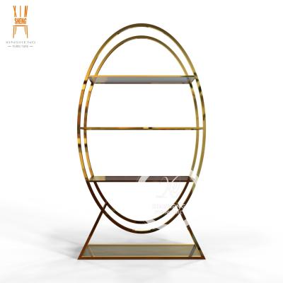 China Wedding Oval Frame Gold Bar Event Party Stainless Steel Wine Glass Shelves For Wedding Party for sale