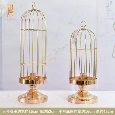 China Wedding Event Party Decoration Gold Metal Birdcage Candle Holder for sale