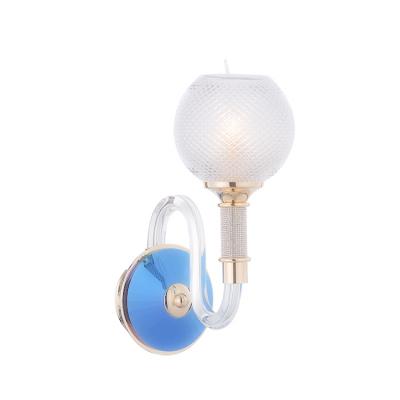 China Hot Selling Luxury Bule High Light Efficiency 1 Light Vintage Glass Bedside Led Wall Lamps For Bedroom for sale