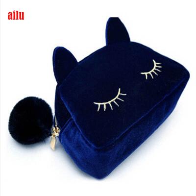 China Cute Cat Cosmetic Makeup Bags Storage Pen Pencil Pouch Cases Storage Cartoon NEW Fashion Flannel Bag for sale