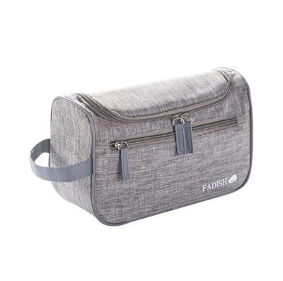 China Fashion Gray Travel Handy Canvas and Travel Leather Makeup Bag Men Toiletry Cosmetic Organizer Toiletry Bag for sale