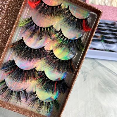 China Long Natural Holiday Party Halloween Lash Manufacturer Thick Handmade 4d 3d Color Pink Box Mink Eyelashes Wick Vendor 5 Pairs for sale