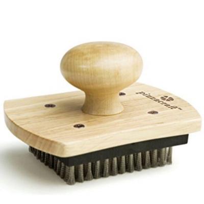 China Dustproof Wooden Handle Pizza BBQ Grill Scrubber Stone Brush with Stainless Steel Bristle for Pizza Baking for sale