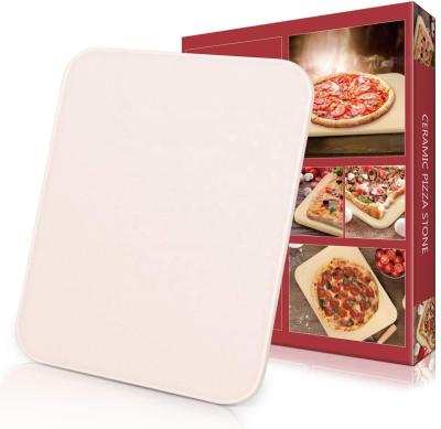 China Sustainable Cordierite Pizza Stone with Rectangular Shape Biscuit Baking Stone with Chrome Plated Backing Stone Distributes Heat Evenly for sale