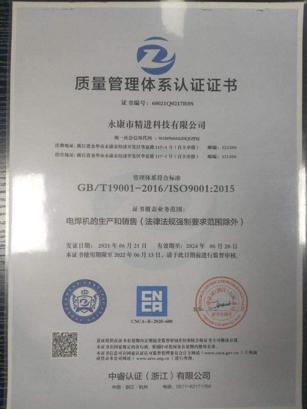 ISO9001 - Yongkang Jingjin Technology Co., Ltd.