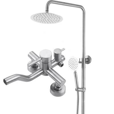 China With Slide Bar Wall Mount Bathroom Waterfall Bath Faucet Shower Faucets Stainless Thermostatic Mixer Pull Out Set for sale