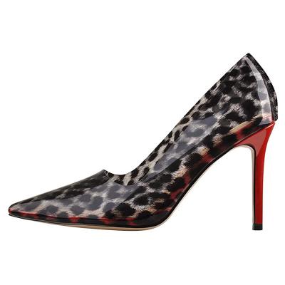 China Fashion Trend NSP022 Women's Clear Leopard Print Pumps High Toe Slip On Stiletto Jelly Heels for sale