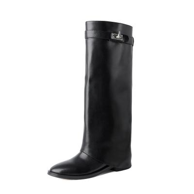 China Trend NSB022 Autumn Winter Fashion New Trousers Fashion Boots Black Round Toe Mid Heel Knee High Boots For Women for sale