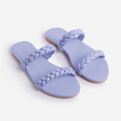 China Fashion Trend NSF018 Double Strap Braided Retail Slider Flat Sandal For Ladies Woven Women Flat Shoes for sale