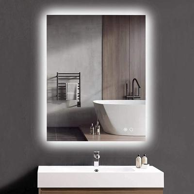 China Mingda Fogless Magnifying Touch Screen Toilet Shower Lighted Temperature Display Led Bathroom Mirrors for sale