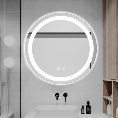 China Hot Selling Types Bathroom Magnifying Mirror 60cm 80cm Hotel Decorative Modern Round Wall Magnifying Fog Mirror With LED Light for sale