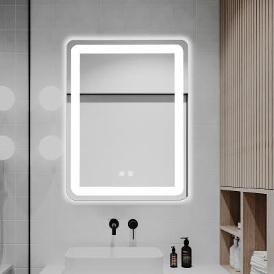 China Customized Magnifying View Hardware Metal Hook Led Lighted Mirror Touch Screen Bathroom Mirror for sale