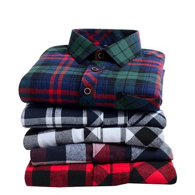 China Autumn Hot Sale Plaid Long sleeve anti-pilling plus size fashion business casual flannel dress shirts for men for sale