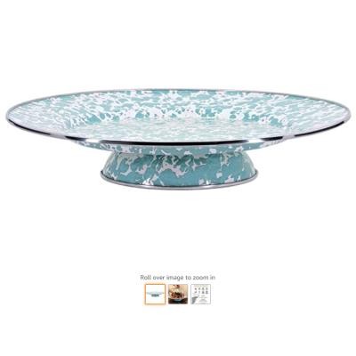 China Disposable Enamel Utensils Cake Stand - Glass Teal Swirl Sea Pattern - 12.5 inch Cake Dish for sale