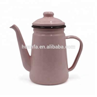 China Sustainable 2L Campfire Pink Enamel Kettle, Logo Printed Enamel Coffee Pot for sale