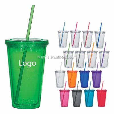 China 2017 BPA-FREE 16oz Drink Double Cold Wall Sustainable Trending Products Insulated Coloful Plastic Tumbler Cup With Straw for sale