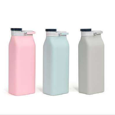 China 400ml/600ml Milk Bottle Silicone Telescopic Kettle Viable Curly Folding Portable Travel Sports Cup for sale