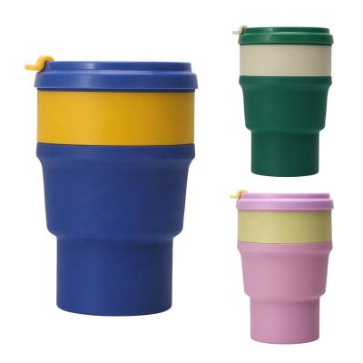 China 550ml Silicone Folding Travel Coffee Cup Viable Reusable Water Bottle With Flip-open Lid Portable Drinking 18oz Silicone Tumbler for sale